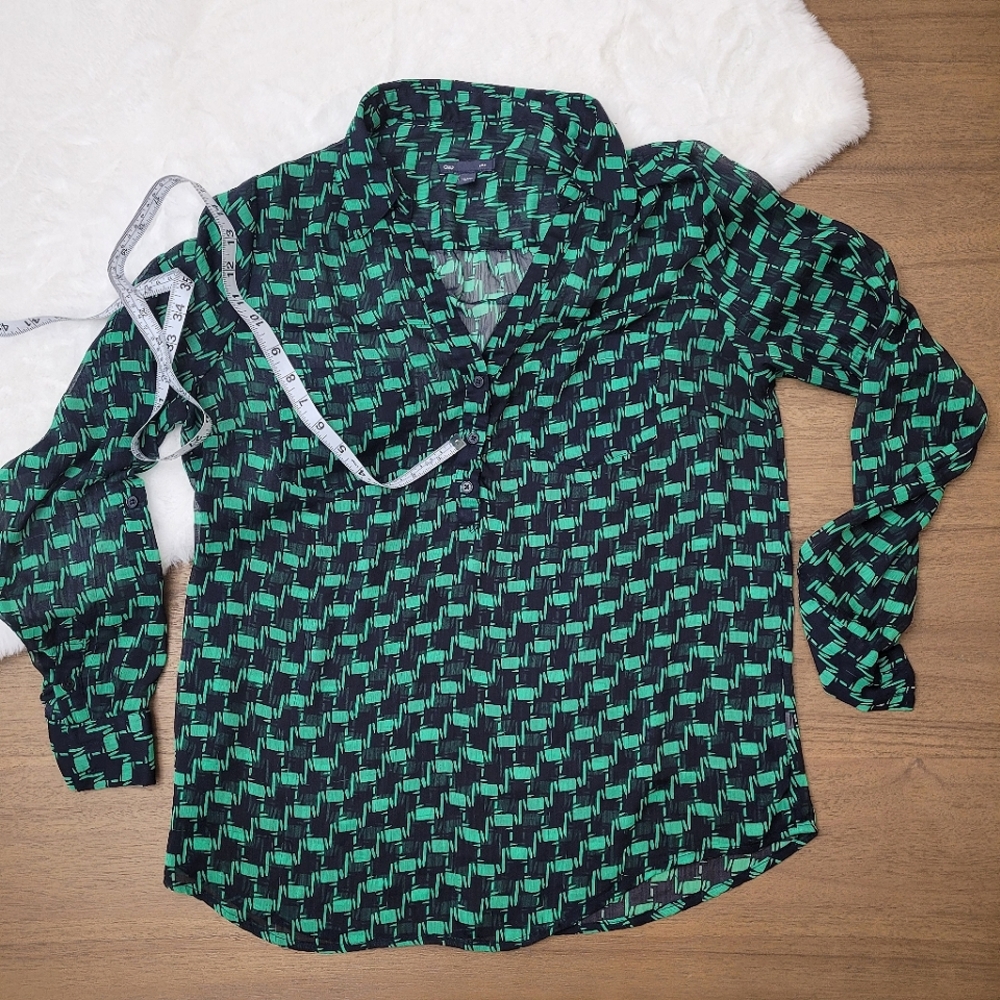 Black/Green Sheer Patterned Blouse (Gap, Large)